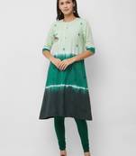 Green embroidered cotton kurtas-and-kurtis