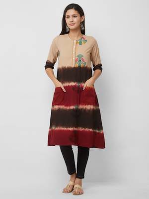 Beige embroidered cotton kurtas-and-kurtis 1