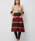 Beige embroidered cotton kurtas-and-kurtis