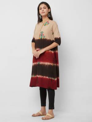 Beige embroidered cotton kurtas-and-kurtis 3