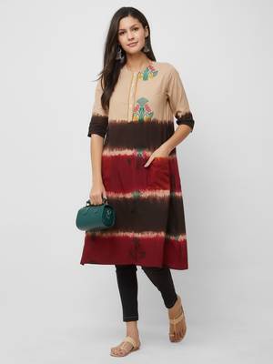 Beige embroidered cotton kurtas-and-kurtis 4