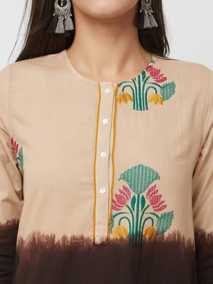 Beige embroidered cotton kurtas-and-kurtis 5