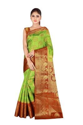 Multicolor woven cotton silk saree with blouse 1