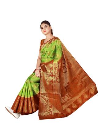 Multicolor woven cotton silk saree with blouse 5