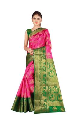 Multicolor woven cotton silk saree with blouse 1