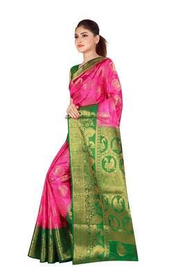 Multicolor woven cotton silk saree with blouse 3