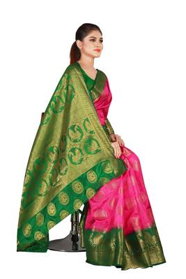 Multicolor woven cotton silk saree with blouse 5