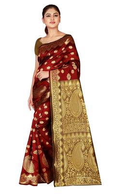 Multicolor woven cotton silk saree with blouse 1