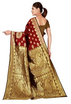 Multicolor woven cotton silk saree with blouse 2