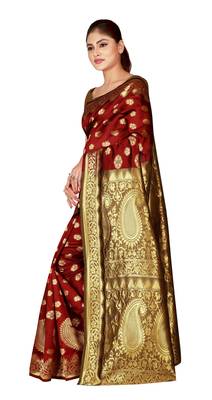 Multicolor woven cotton silk saree with blouse 3