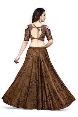 Mustard foilage print art silk stitched lehenga 4