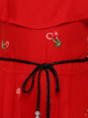 Red Plain Cotton Kids-Tops 3