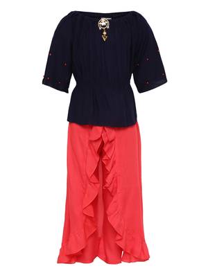 Blue Plain Cotton Kids-Tops 1