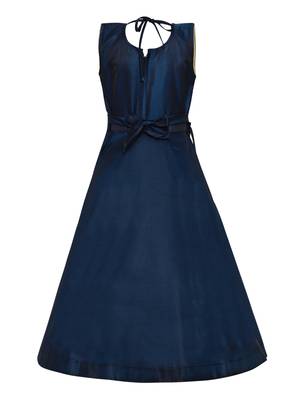 Blue Plain Silk Blend Kids-Girl-Gowns 2