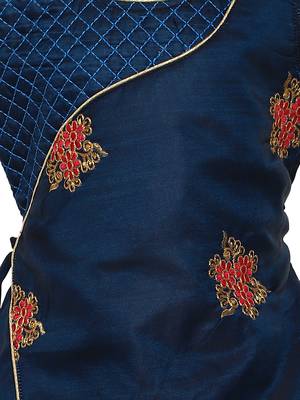 Blue Plain Silk Blend Kids-Girl-Gowns 3