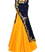 Yellow Plain Silk Blend Kids-Girl-Gowns