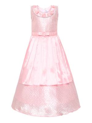 Pink Plain Silk Blend Kids-Girl-Gowns 1