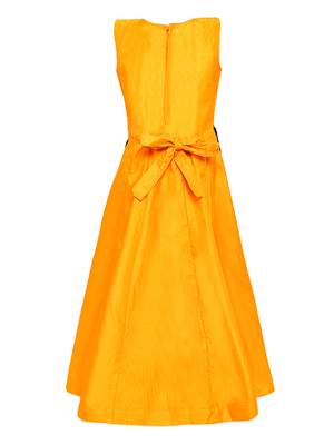 Yellow Plain Silk Blend Kids-Girl-Gowns 2