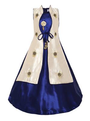 Blue Plain Satin Kids Girl Gowns 1