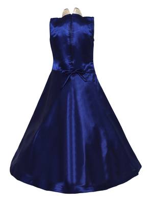 Blue Plain Satin Kids Girl Gowns 2