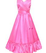 Pink Plain Satin Kids-Girl-Gowns