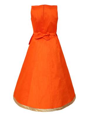 Orange Plain Silk Blend Kids-Girl-Gowns 2