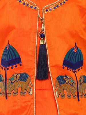 Orange Plain Silk Blend Kids-Girl-Gowns 3