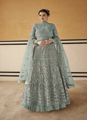 Light-teal embroidered net salwar 1