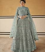Light-teal embroidered net salwar