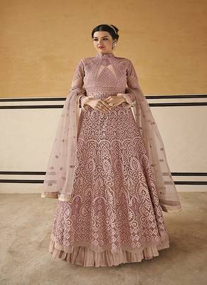 Salmon embroidered net salwar 1