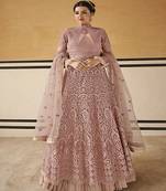 Salmon embroidered net salwar