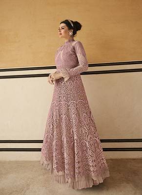 Salmon embroidered net salwar 2