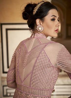 Salmon embroidered net salwar 3