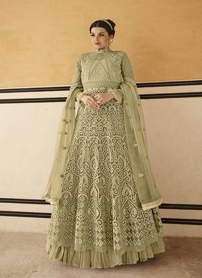 Olive embroidered net salwar 1