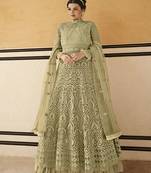 Olive embroidered net salwar