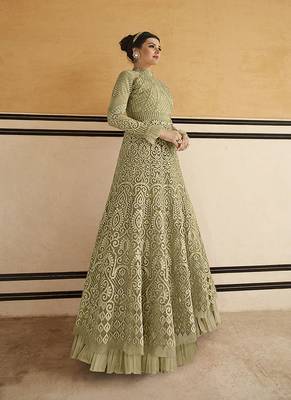 Olive embroidered net salwar 2