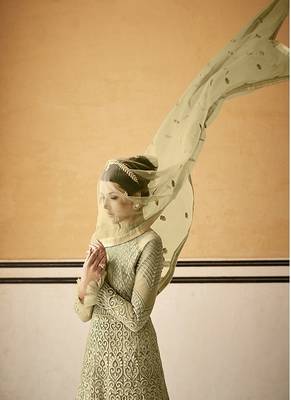 Olive embroidered net salwar 3