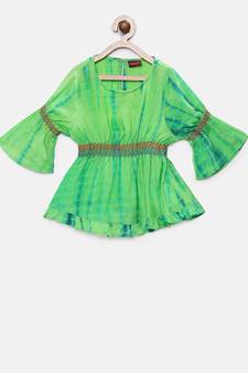 Green printed georgette kids-tops