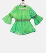 Green printed georgette kids-tops