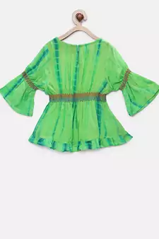 Green printed georgette kids-tops