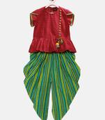 Red printed cotton kids-tops