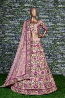 peach wedding bridal heavy lehenga set choli with dupatta with dupatta 3