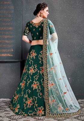 Ethnic Dark-Green Embroidered Wedding Designer Bridesmaid Lehenga Choli With Dupatta 2
