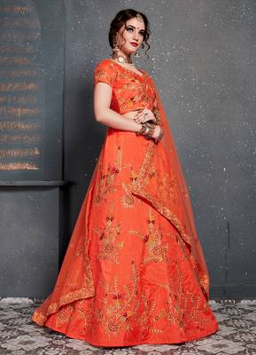 Orange Zari Embroidered Wedding Designer Bridesmaid Lehenga Choli With Dupatta 1