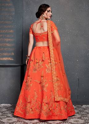 Orange Zari Embroidered Wedding Designer Bridesmaid Lehenga Choli With Dupatta 2