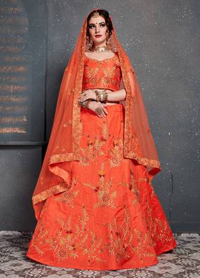 Orange Zari Embroidered Wedding Designer Bridesmaid Lehenga Choli With Dupatta 3