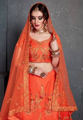 Orange Zari Embroidered Wedding Designer Bridesmaid Lehenga Choli With Dupatta 4