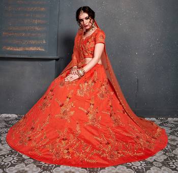 Orange Zari Embroidered Wedding Designer Bridesmaid Lehenga Choli With Dupatta 5