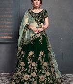 Dazzling Dark-Green Embroidered Velvet Wedding Bridal Lehenga Choli With Dupatta