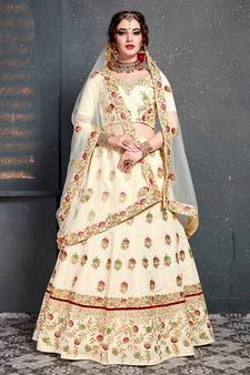 Glowing Cream Embroidered Wedding Designer Bridesmaid Lehenga Choli With Dupatta